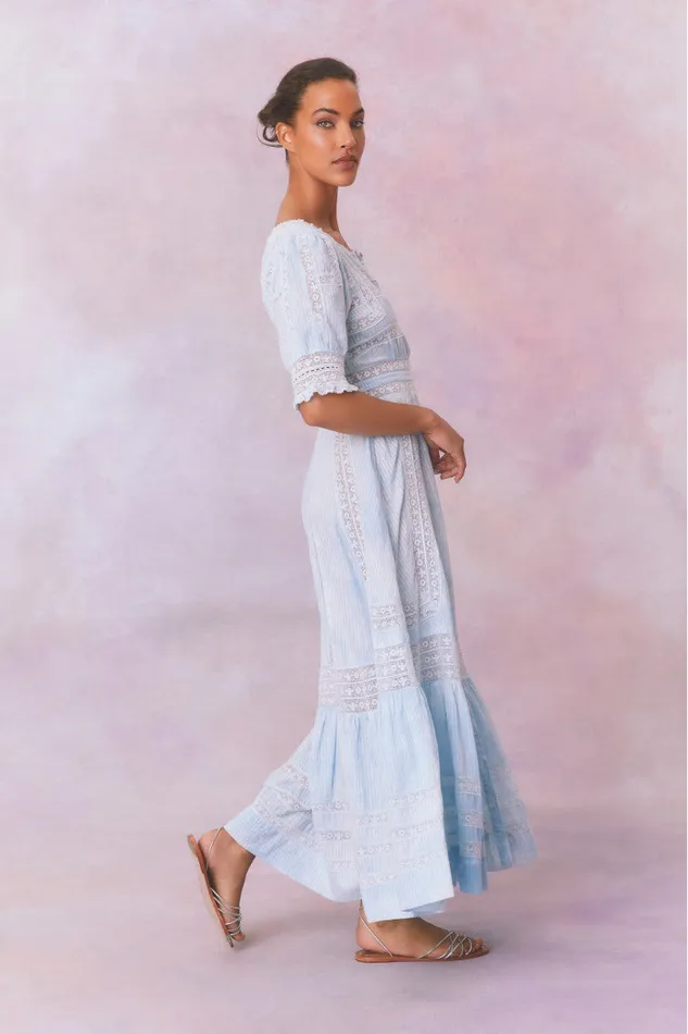 Women Dresses LoveShackFancy Minka Stripe Hand Dye Lace Maxi Dress Blue Hand Dye Women Dresses LoveShackFancy Minka Stripe Hand Dye Lace Maxi Dress Blue Hand Dye