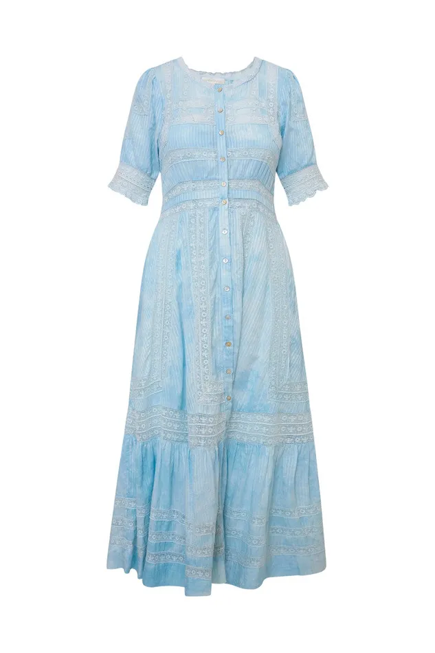 Women Dresses LoveShackFancy Minka Stripe Hand Dye Lace Maxi Dress Blue Hand Dye Women Dresses LoveShackFancy Minka Stripe Hand Dye Lace Maxi Dress Blue Hand Dye