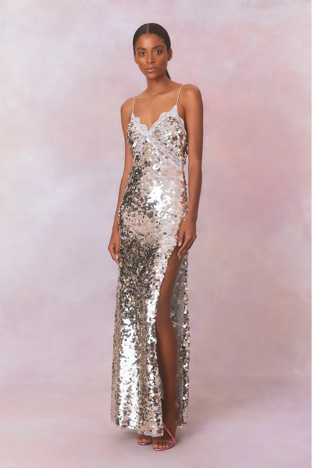 Women Dresses LoveShackFancy Olmine Sequin Maxi Dress Silver