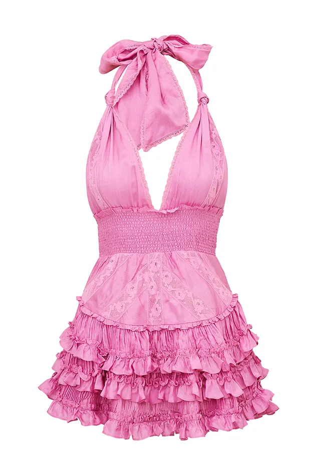 Women Dresses LoveShackFancy Quintelle Ruffle Halter Mini Dress Tulip Pink
