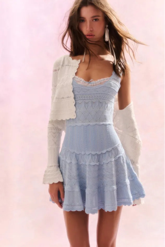 Women Dresses LoveShackFancy Ronelle Pointelle Scallop Mini Dress Morning Tide