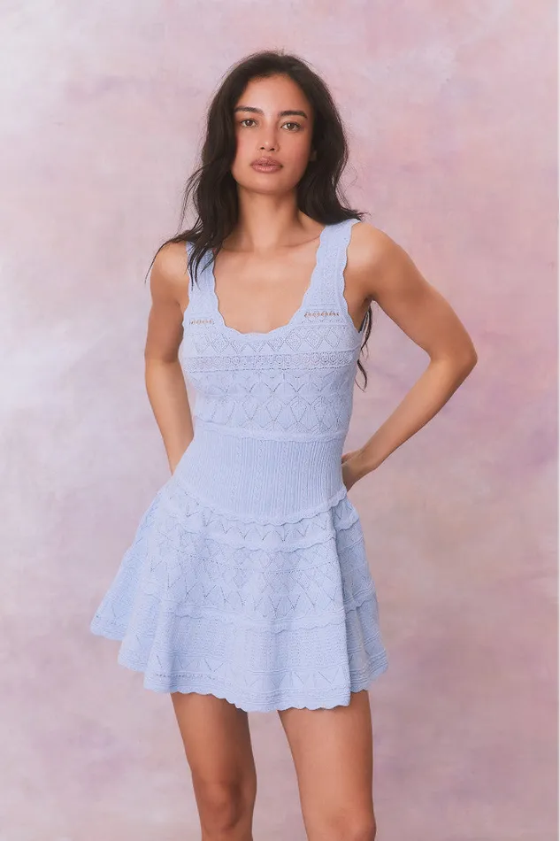 Women Dresses LoveShackFancy Ronelle Pointelle Scallop Mini Dress Morning Tide Women Dresses LoveShackFancy Ronelle Pointelle Scallop Mini Dress Morning Tide