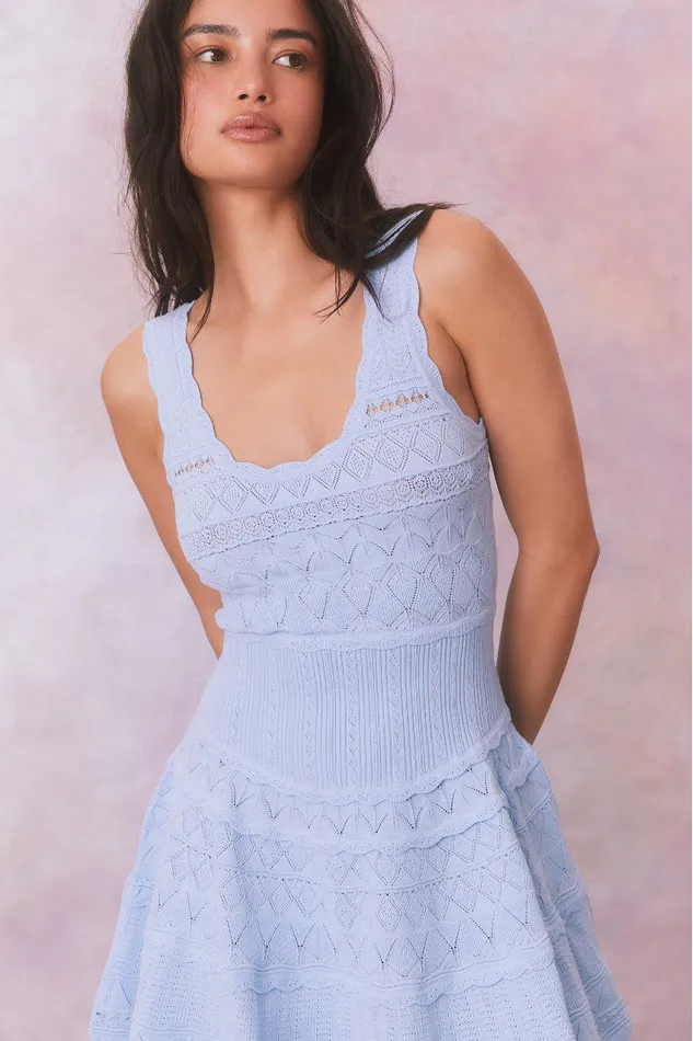 Women Dresses LoveShackFancy Ronelle Pointelle Scallop Mini Dress Morning Tide Women Dresses LoveShackFancy Ronelle Pointelle Scallop Mini Dress Morning Tide