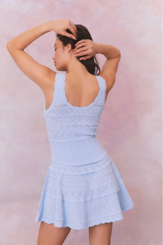 Women Dresses LoveShackFancy Ronelle Pointelle Scallop Mini Dress Morning Tide Women Dresses LoveShackFancy Ronelle Pointelle Scallop Mini Dress Morning Tide