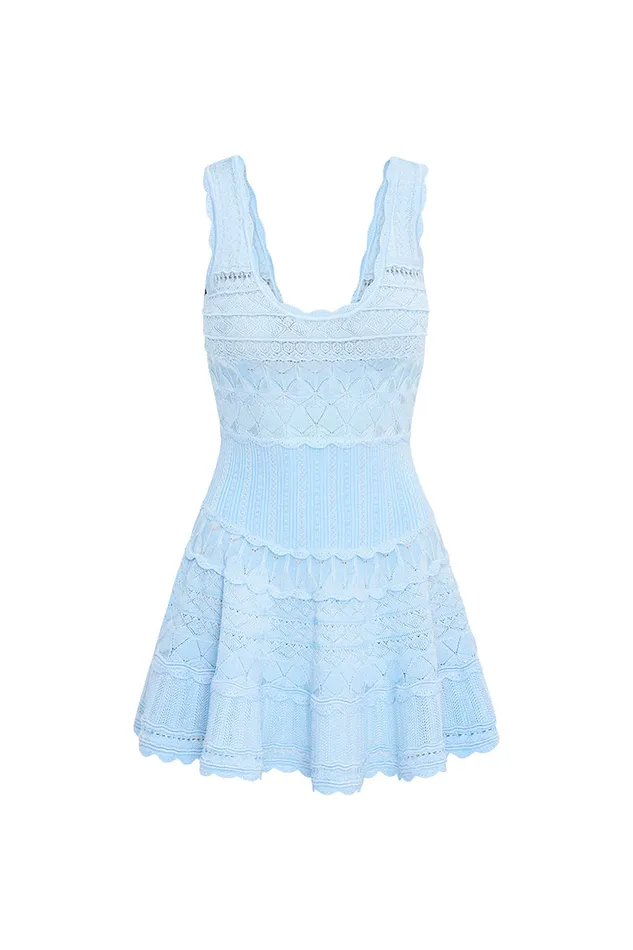 Women Dresses LoveShackFancy Ronelle Pointelle Scallop Mini Dress Morning Tide Women Dresses LoveShackFancy Ronelle Pointelle Scallop Mini Dress Morning Tide