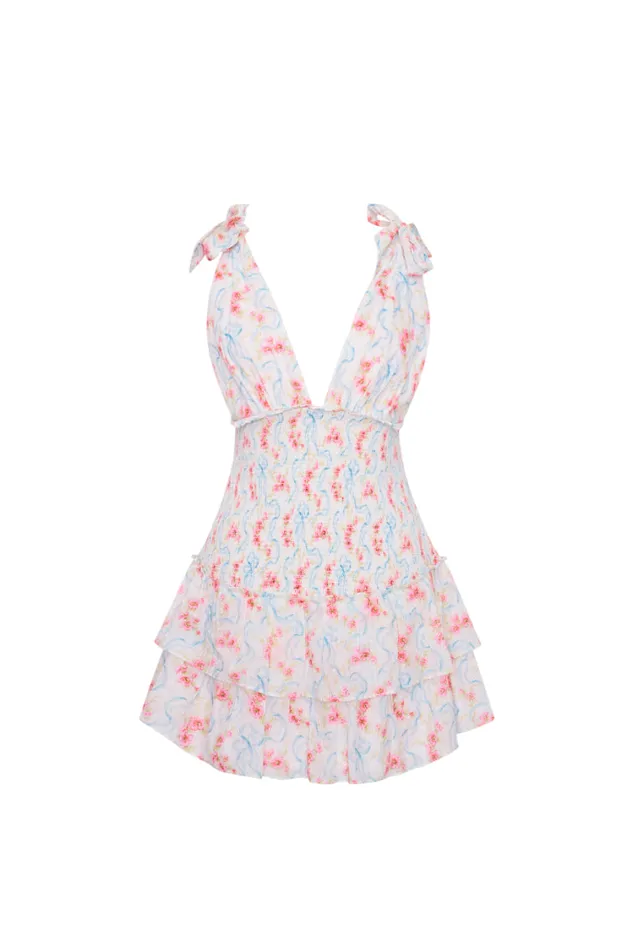 Women Dresses LoveShackFancy Rossi Cotton Floral Smocked Mini Dress White Multi Women Dresses LoveShackFancy Rossi Cotton Floral Smocked Mini Dress White Multi