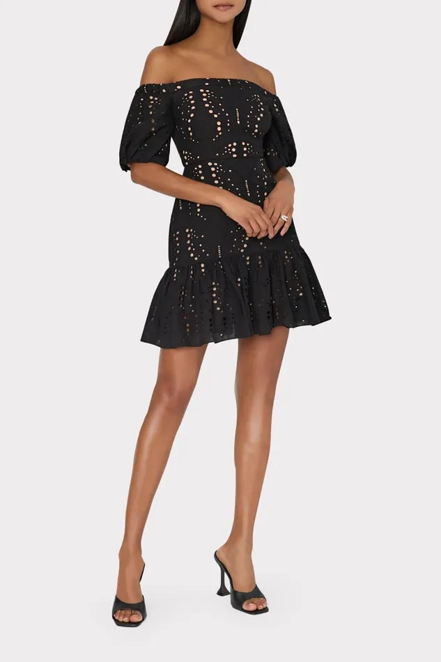 Women Dresses Milly Butterfly Eyelet Off The Shoulder Dress Black Women Dresses Milly Butterfly Eyelet Off The Shoulder Dress Black
