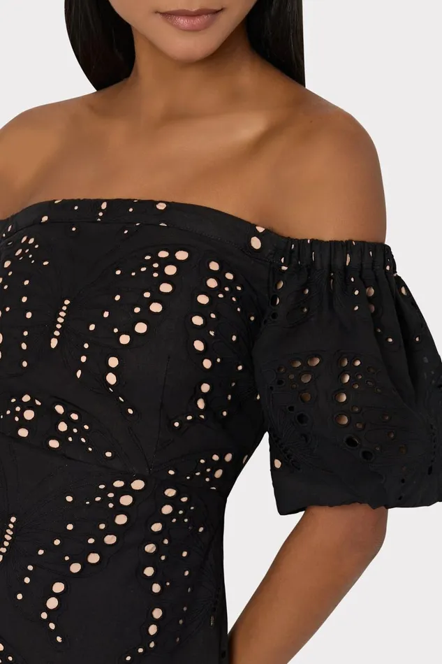 Women Dresses Milly Butterfly Eyelet Off The Shoulder Dress Black Women Dresses Milly Butterfly Eyelet Off The Shoulder Dress Black