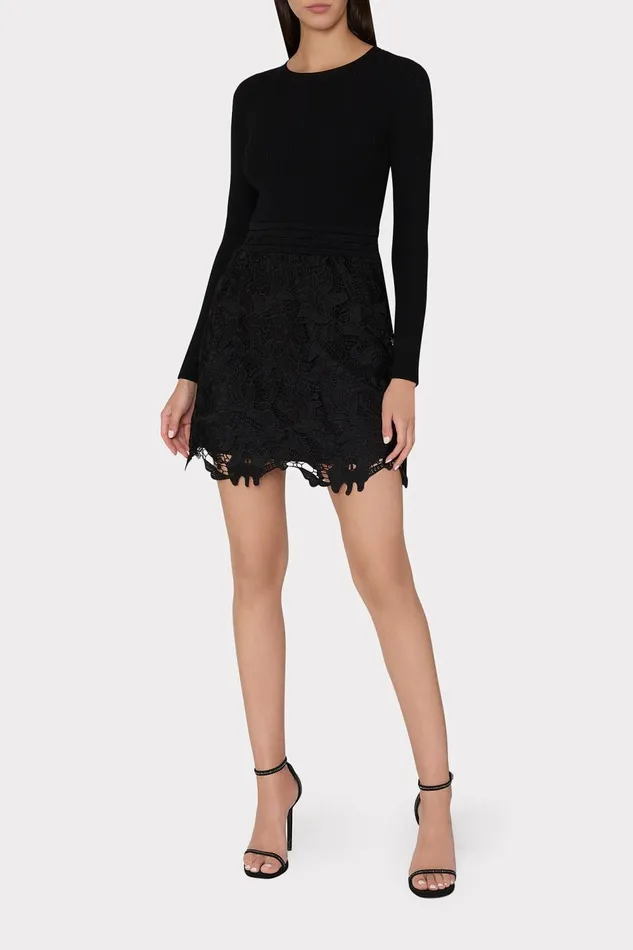 Women Dresses Milly Katie Lace Combo Knit Mini Dress Black Women Dresses Milly Katie Lace Combo Knit Mini Dress Black