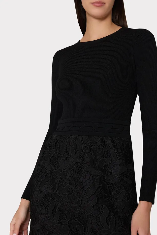 Women Dresses Milly Katie Lace Combo Knit Mini Dress Black Women Dresses Milly Katie Lace Combo Knit Mini Dress Black