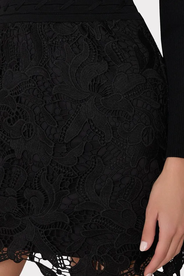 Women Dresses Milly Katie Lace Combo Knit Mini Dress Black Women Dresses Milly Katie Lace Combo Knit Mini Dress Black