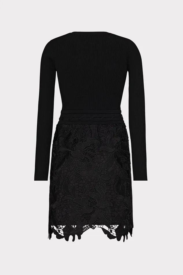 Women Dresses Milly Katie Lace Combo Knit Mini Dress Black Women Dresses Milly Katie Lace Combo Knit Mini Dress Black