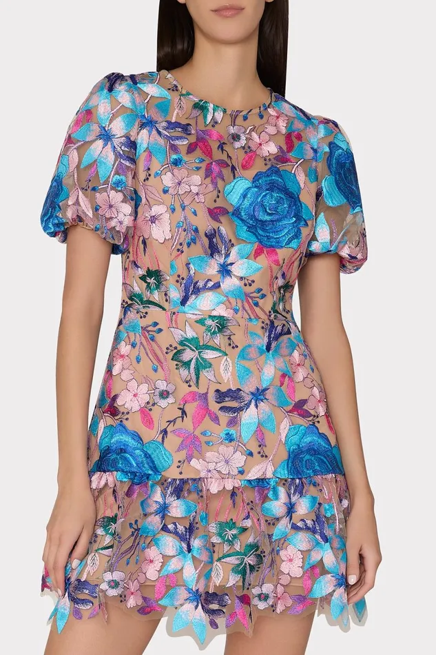 Women Dresses Milly Yasmin Fall Floral Embroidered Dress Blue Multi Women Dresses Milly Yasmin Fall Floral Embroidered Dress Blue Multi