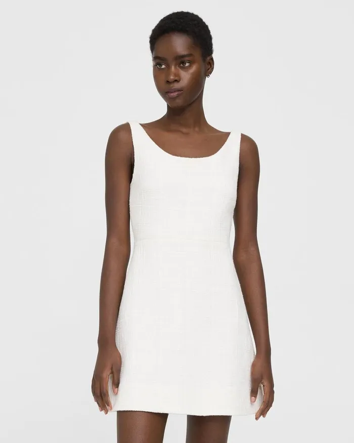 Women Dresses Theory Ballerina Neckline Mini Dress In Cotton Tweed White