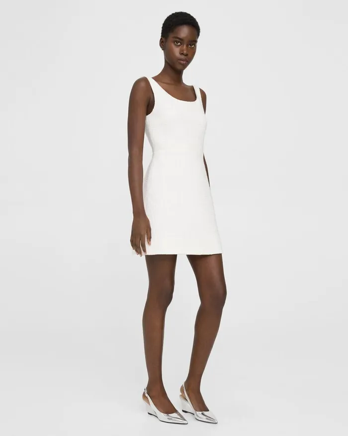 Women Dresses Theory Ballerina Neckline Mini Dress In Cotton Tweed White