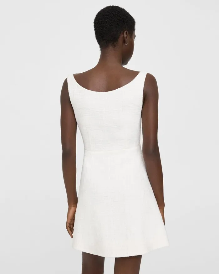 Women Dresses Theory Ballerina Neckline Mini Dress In Cotton Tweed White