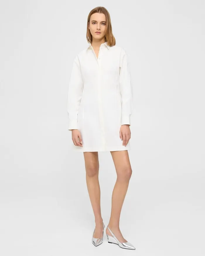 Women Dresses Theory Mini Shirt Dress In Stretch Cotton White