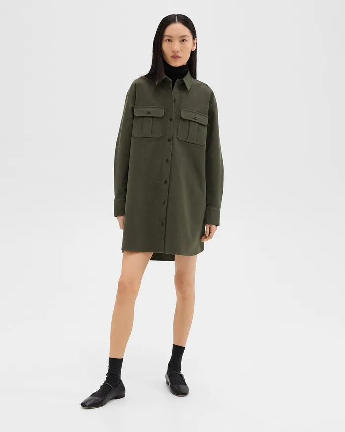 Women Dresses Theory Oversized Military Shirt Dress In Moleskin Twill Hunter Green