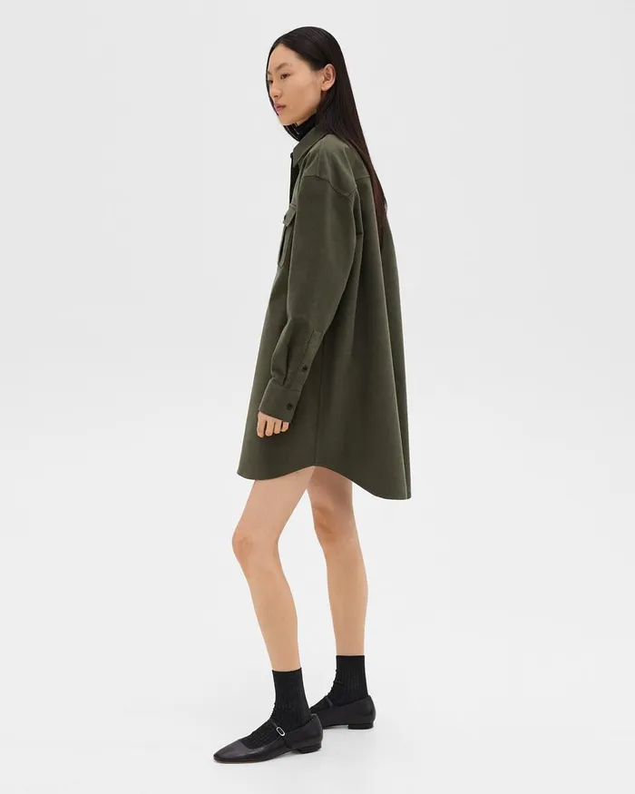 Women Dresses Theory Oversized Military Shirt Dress In Moleskin Twill Hunter Green