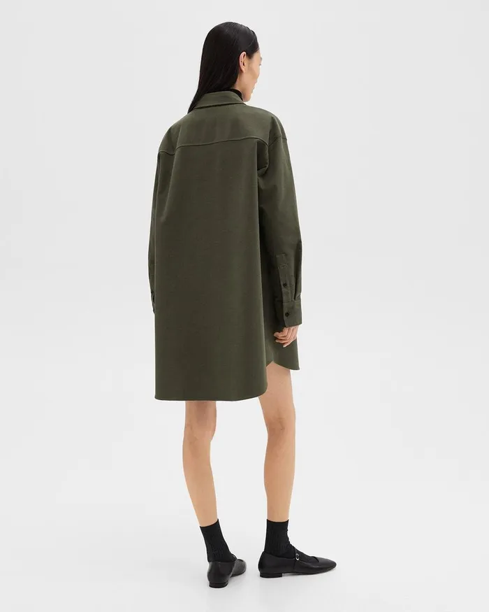 Women Dresses Theory Oversized Military Shirt Dress In Moleskin Twill Hunter Green