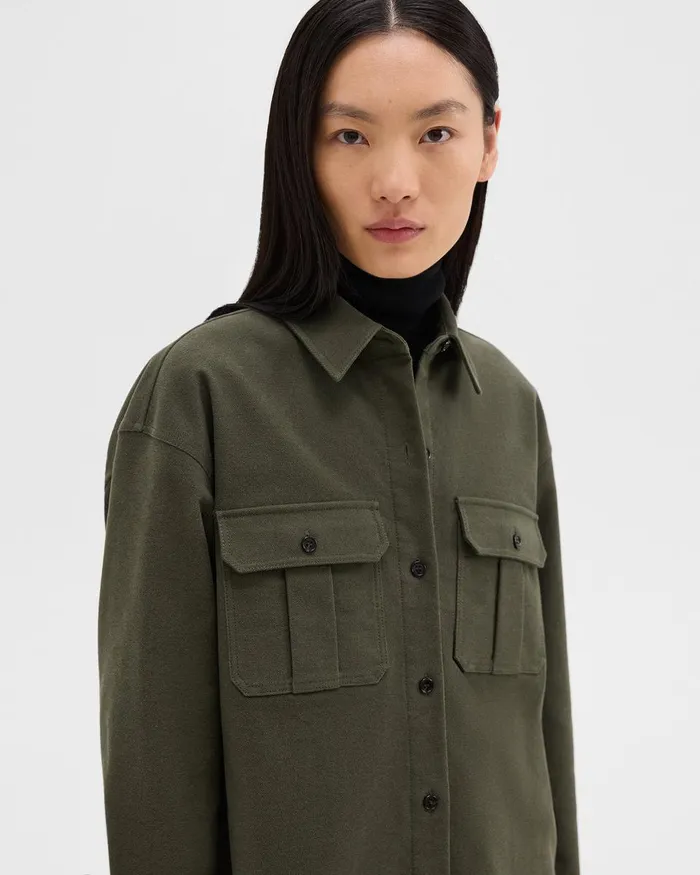 Women Dresses Theory Oversized Military Shirt Dress In Moleskin Twill Hunter Green