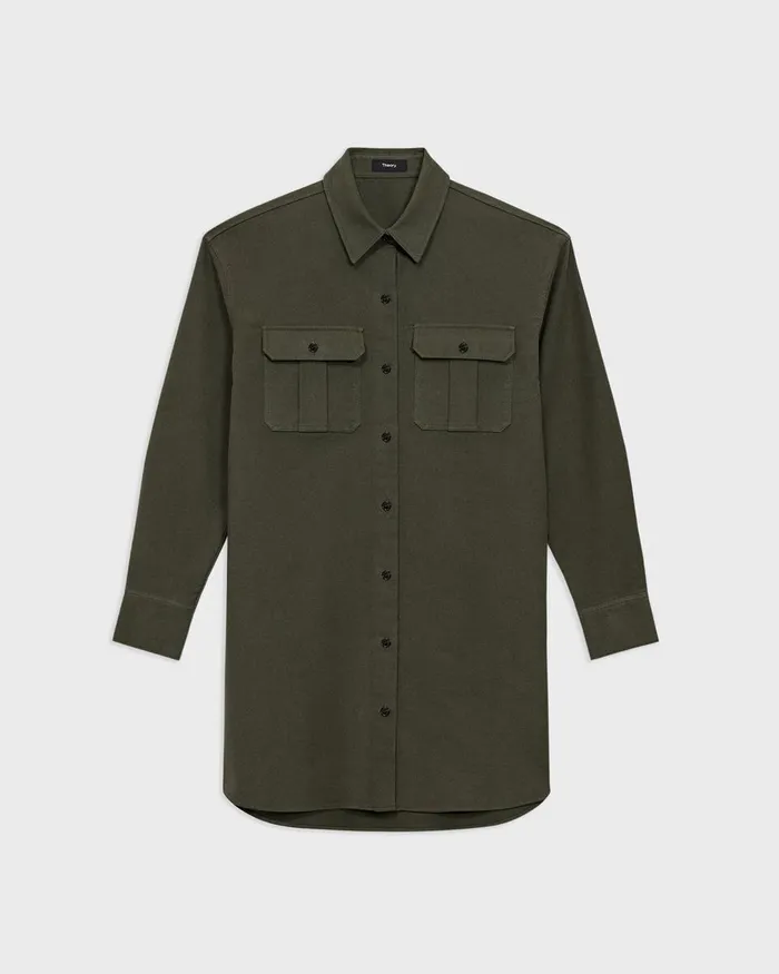 Women Dresses Theory Oversized Military Shirt Dress In Moleskin Twill Hunter Green