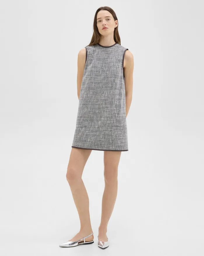 Women Dresses Theory Relaxed Sleeveless Dress In Canvas Tweed Coffeebrown