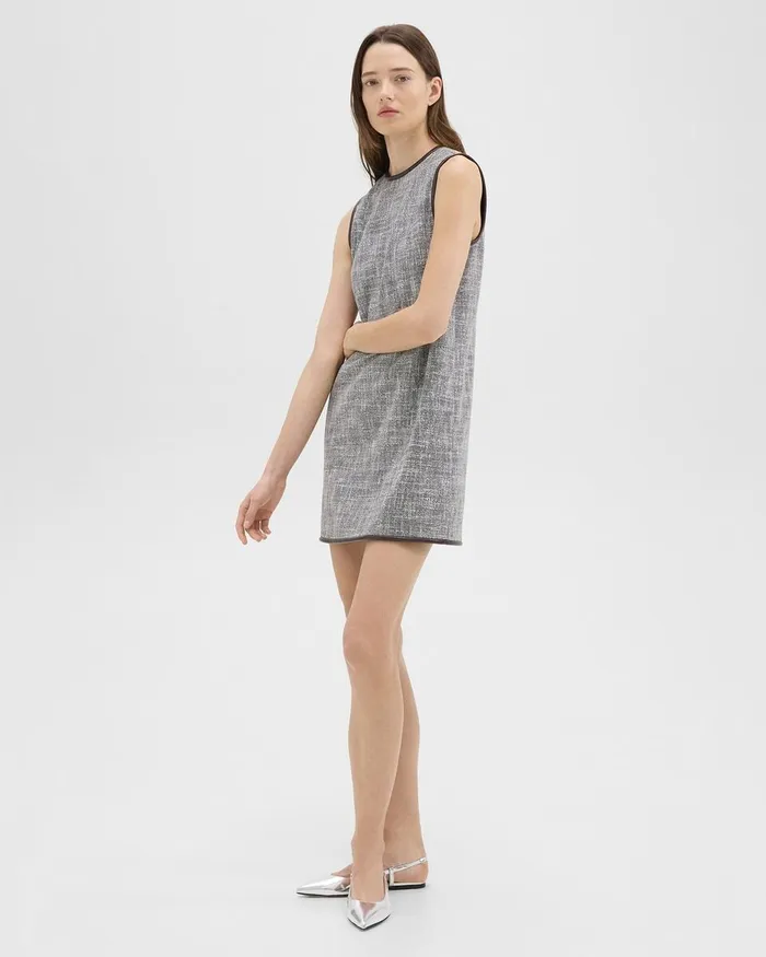 Women Dresses Theory Relaxed Sleeveless Dress In Canvas Tweed Coffeebrown
