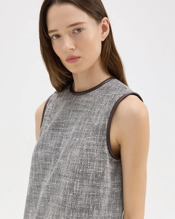 Women Dresses Theory Relaxed Sleeveless Dress In Canvas Tweed Coffeebrown