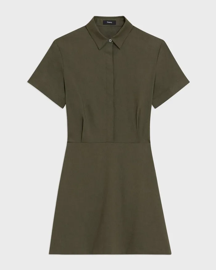 Women Dresses Theory ShortSleeve ALine Dress In Good Linen Dark Olive