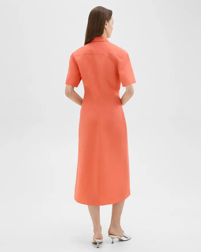 Women Dresses Theory ShortSleeve Shirt Dress In Galena Linen Bright Coral