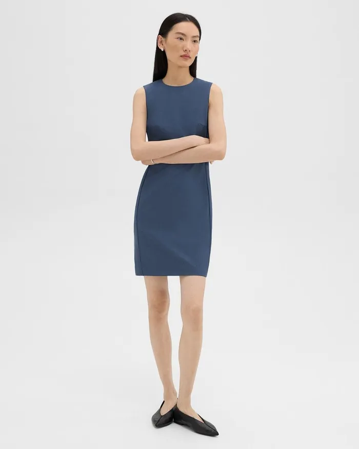 Women Dresses Theory Sleeveless Fitted Dress In Good Wool Ash Blue