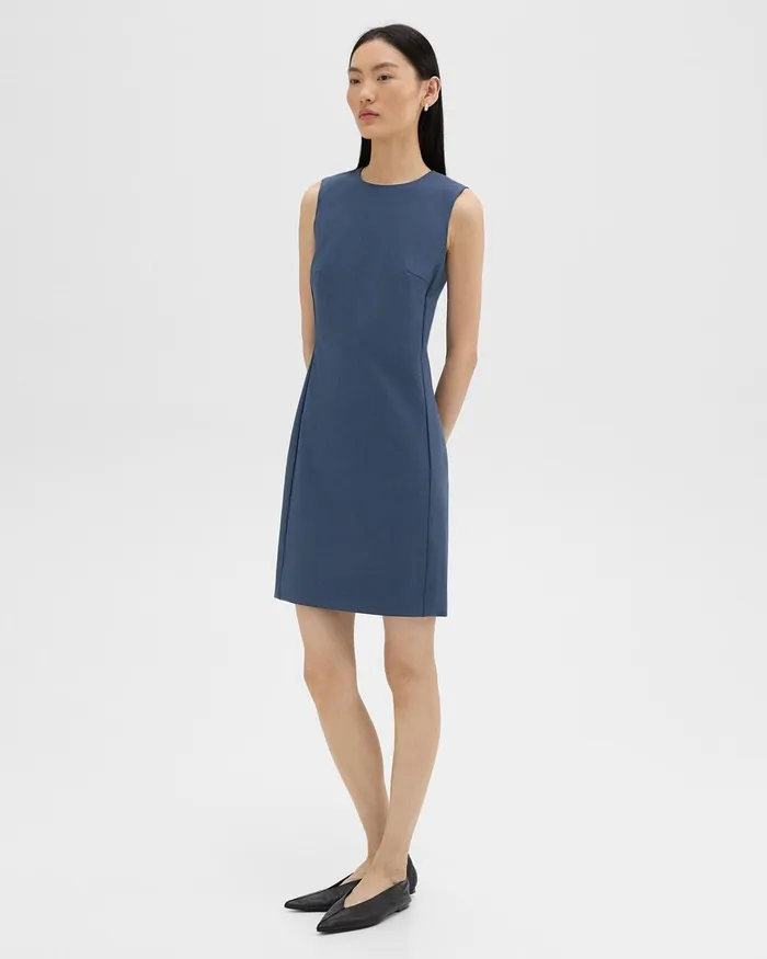 Women Dresses Theory Sleeveless Fitted Dress In Good Wool Ash Blue