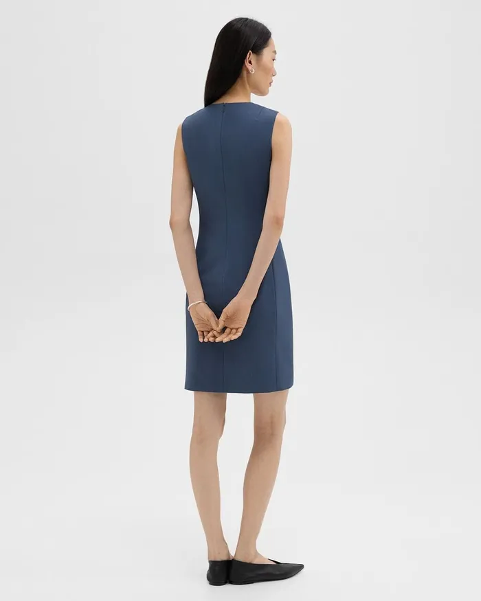 Women Dresses Theory Sleeveless Fitted Dress In Good Wool Ash Blue