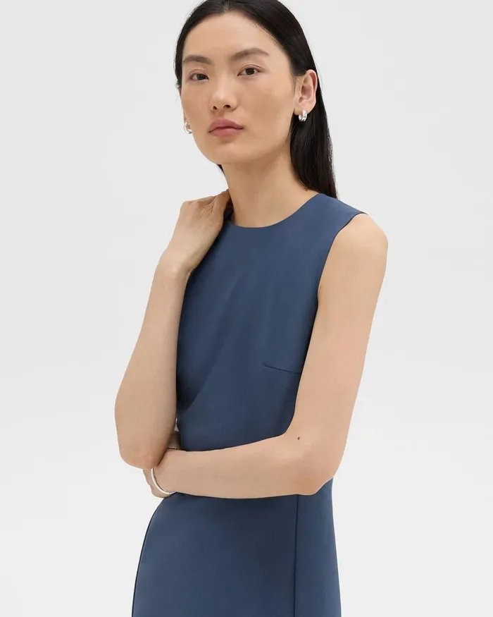 Women Dresses Theory Sleeveless Fitted Dress In Good Wool Ash Blue