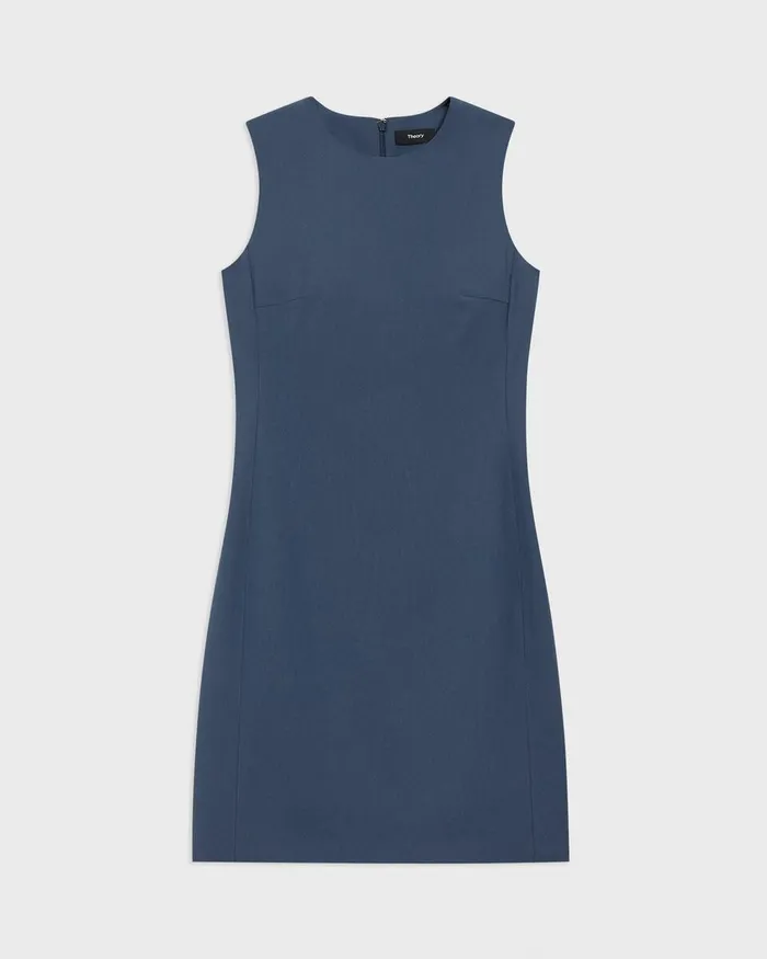Women Dresses Theory Sleeveless Fitted Dress In Good Wool Ash Blue