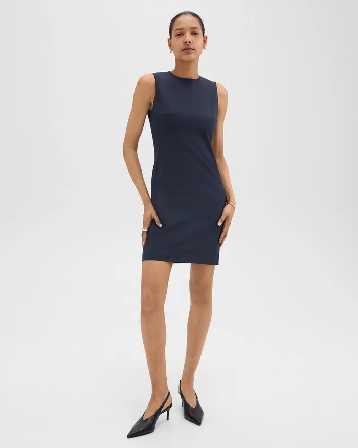 Women Dresses Theory Sleeveless Fitted Dress In Good Wool Nocturne Navy