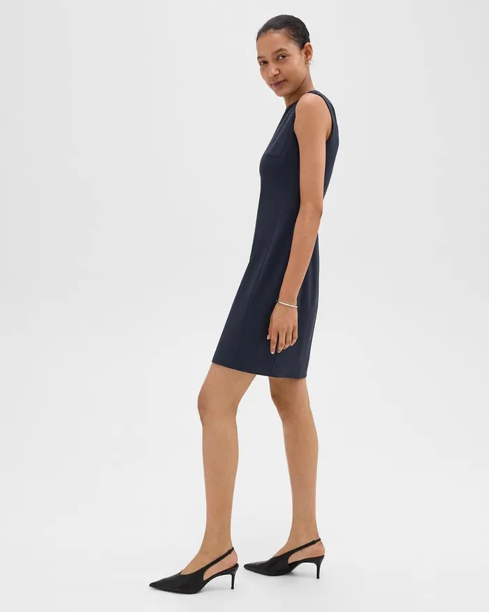 Women Dresses Theory Sleeveless Fitted Dress In Good Wool Nocturne Navy