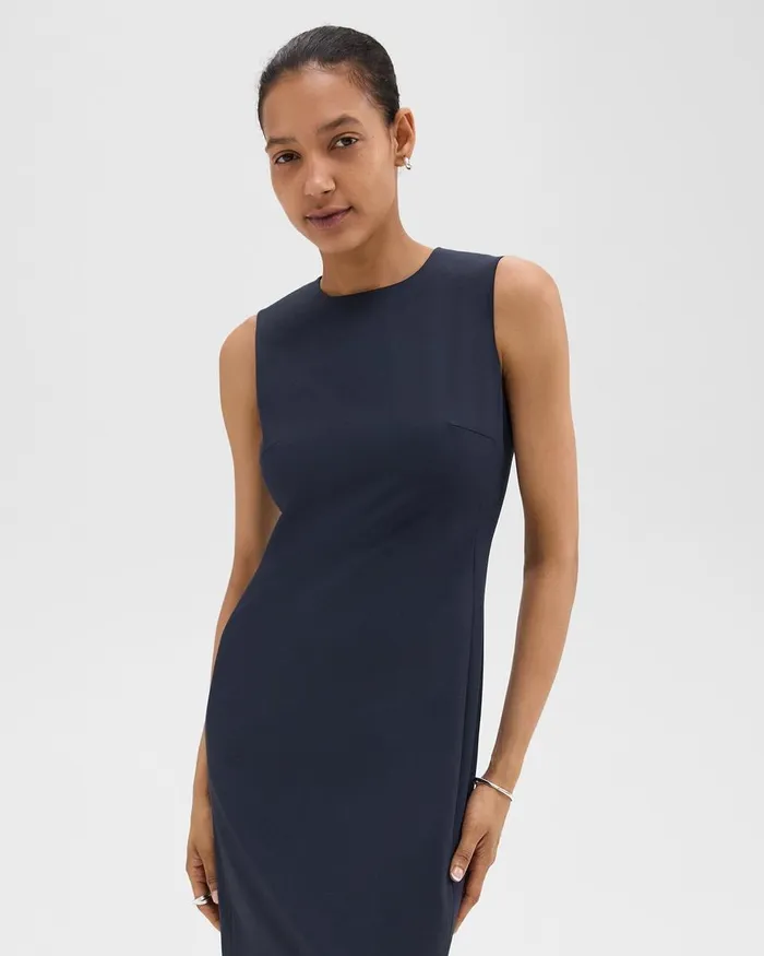 Women Dresses Theory Sleeveless Fitted Dress In Good Wool Nocturne Navy