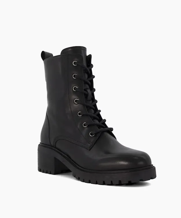 Women Dune London Ankle Boots Casual LaceUp Leather Boots Black