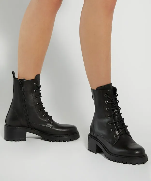 Women Dune London Ankle Boots Casual LaceUp Leather Boots Black