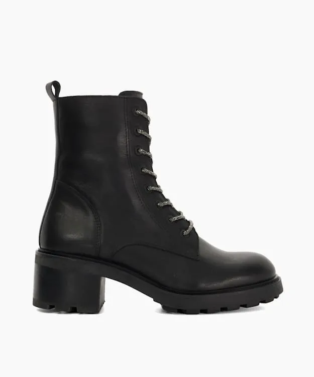 Women Dune London Ankle Boots Chunky Glitter Lace Up Biker Boots Black