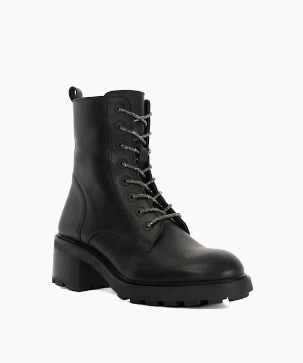 Women Dune London Ankle Boots Chunky Glitter Lace Up Biker Boots Black