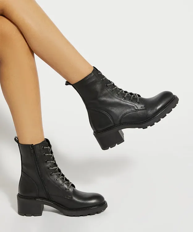 Women Dune London Ankle Boots Chunky Glitter Lace Up Biker Boots Black
