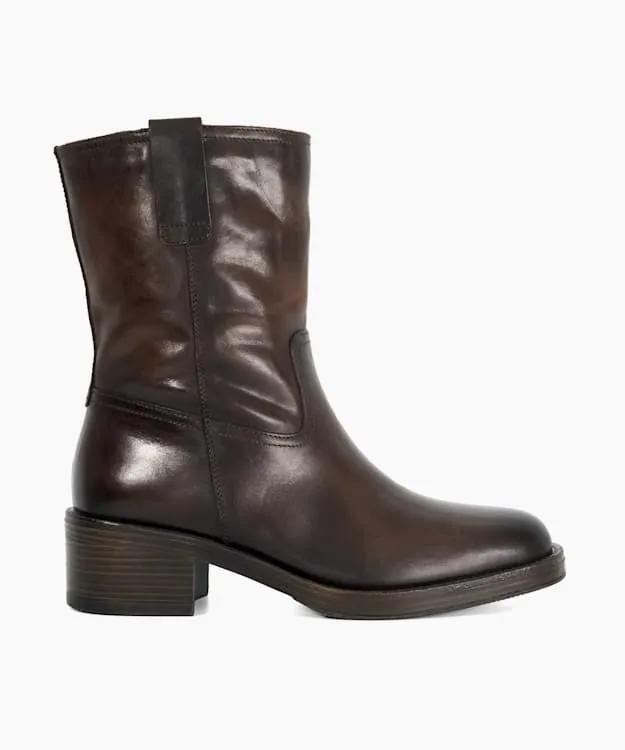 Women Dune London Biker Boots Borg Lined Chunky Boots Brown