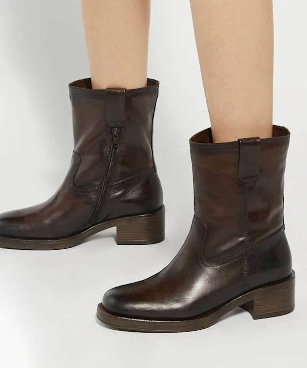 Women Dune London Biker Boots Borg Lined Chunky Boots Brown