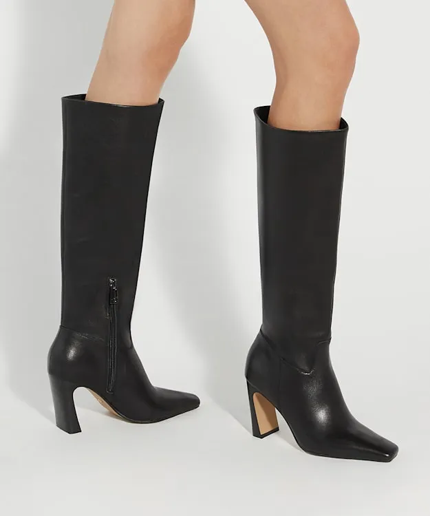 Women Dune London Black Boots KneeHigh Square Toe Boots Black