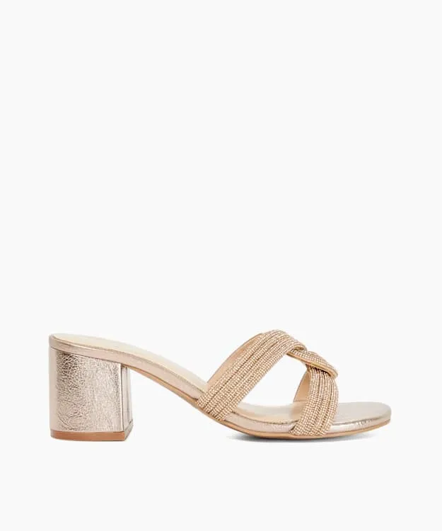 Women Dune London Block Heeled Sandals Block Heel Embellished Sandals Metallic
