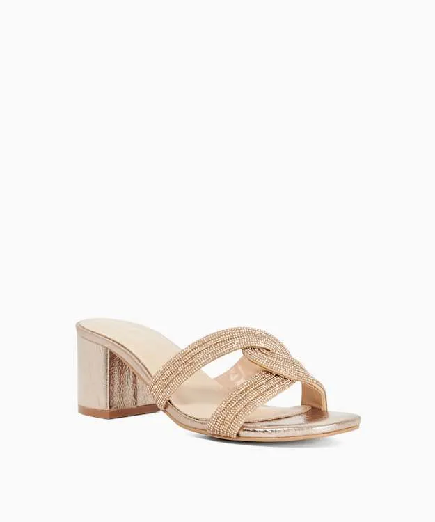 Women Dune London Block Heeled Sandals Block Heel Embellished Sandals Metallic