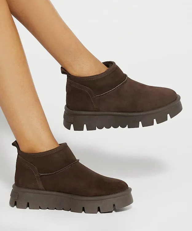Women Dune London Brown Boots FauxFurLined Ankle Boots Brown